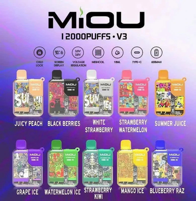 Venta caliente Miou V3 20 sabores Display de vapeo desechable 12000 bolas de nicotina E cigarrillo vapeo