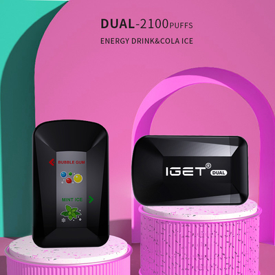 IGET se doblan 2100 soplos 2 sabores en 1 capacidad disponible de la pluma 8.0ml del vape