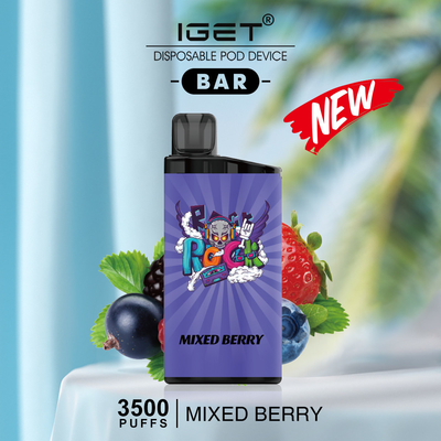 La BARRA ORIGINAL VAPE DISPONIBLE de IGET ENCIERRA 3500 SOPLOS - baya mezclada