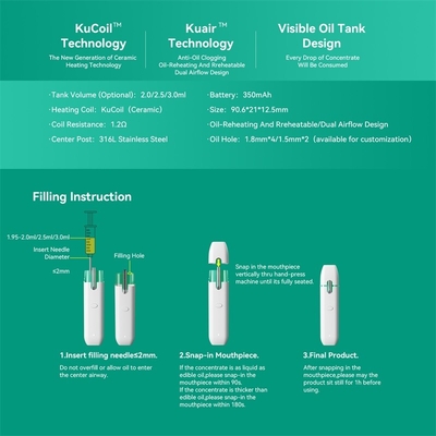 P24 de encargo de alta calidad 350 pluma disponible de la batería SS316 Vape del mAh con el volumen del tanque 2.0/2.5/3.0ML